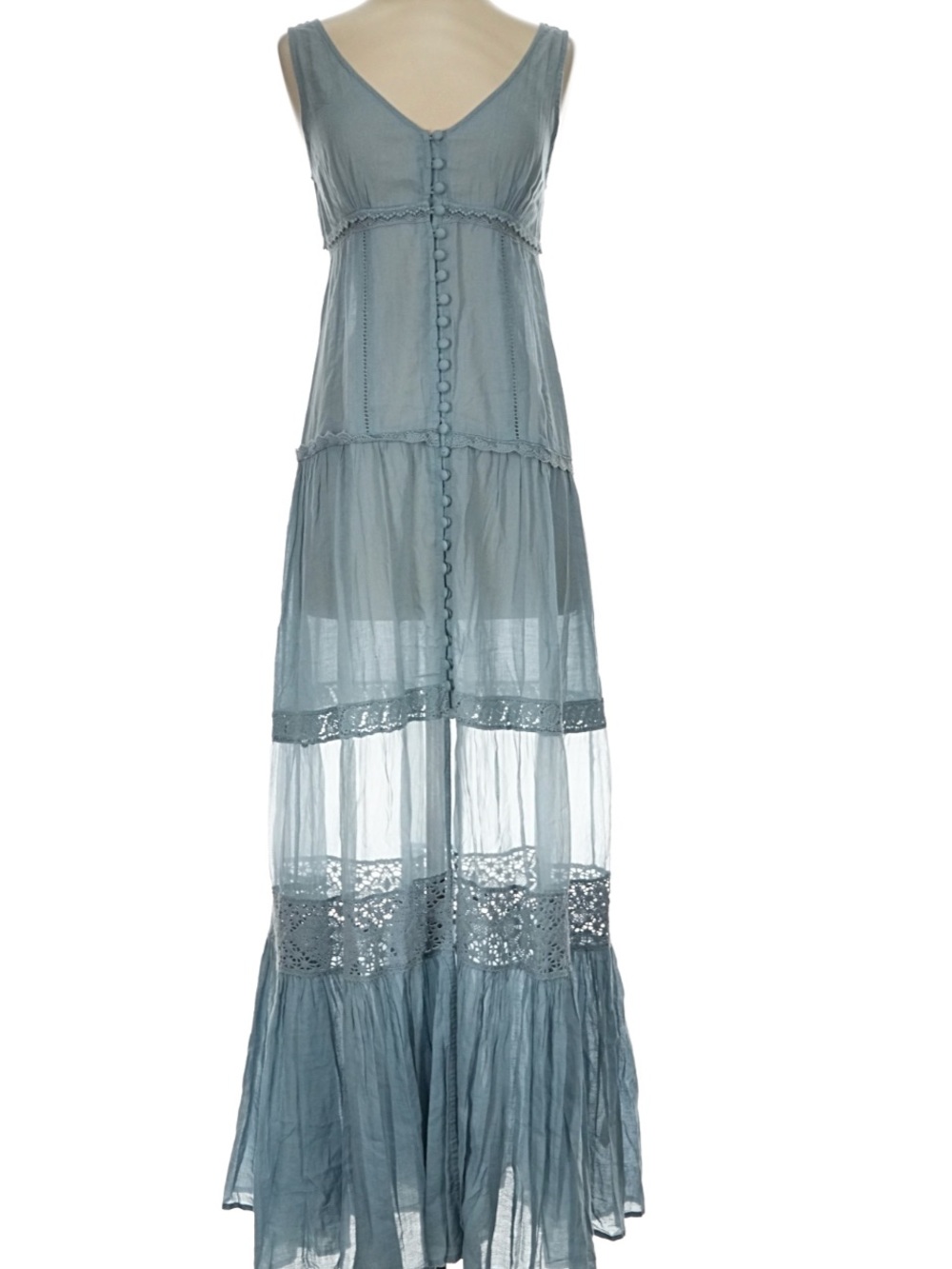 Free People Victorian Buttonfront Maxi Dress - Blue - Small - Boho